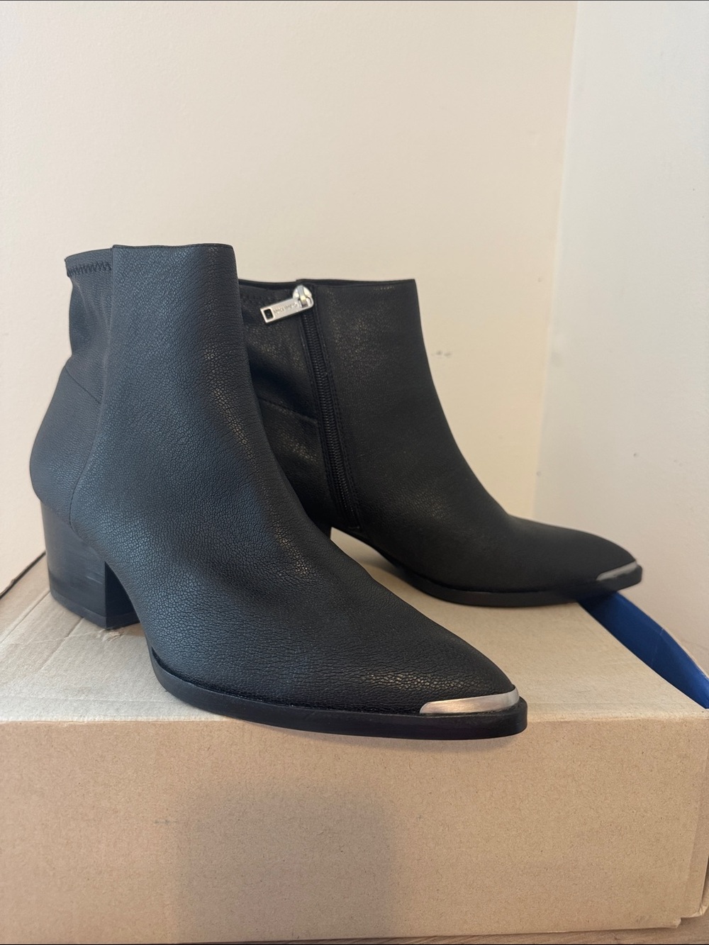 Calvin Klein Jeans Black Ankle Boots with Silver Toe Caps